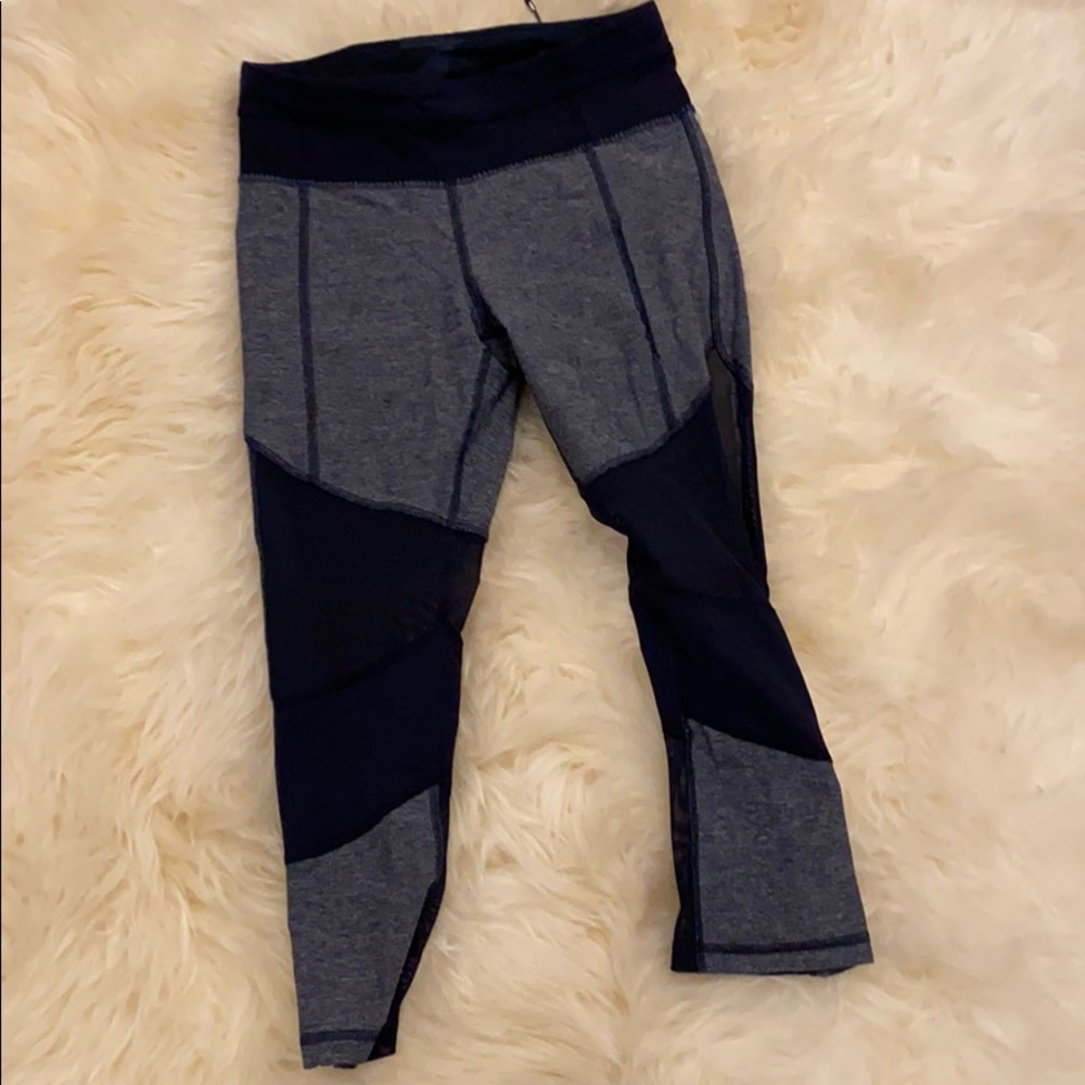 Navy blue sheer front capris